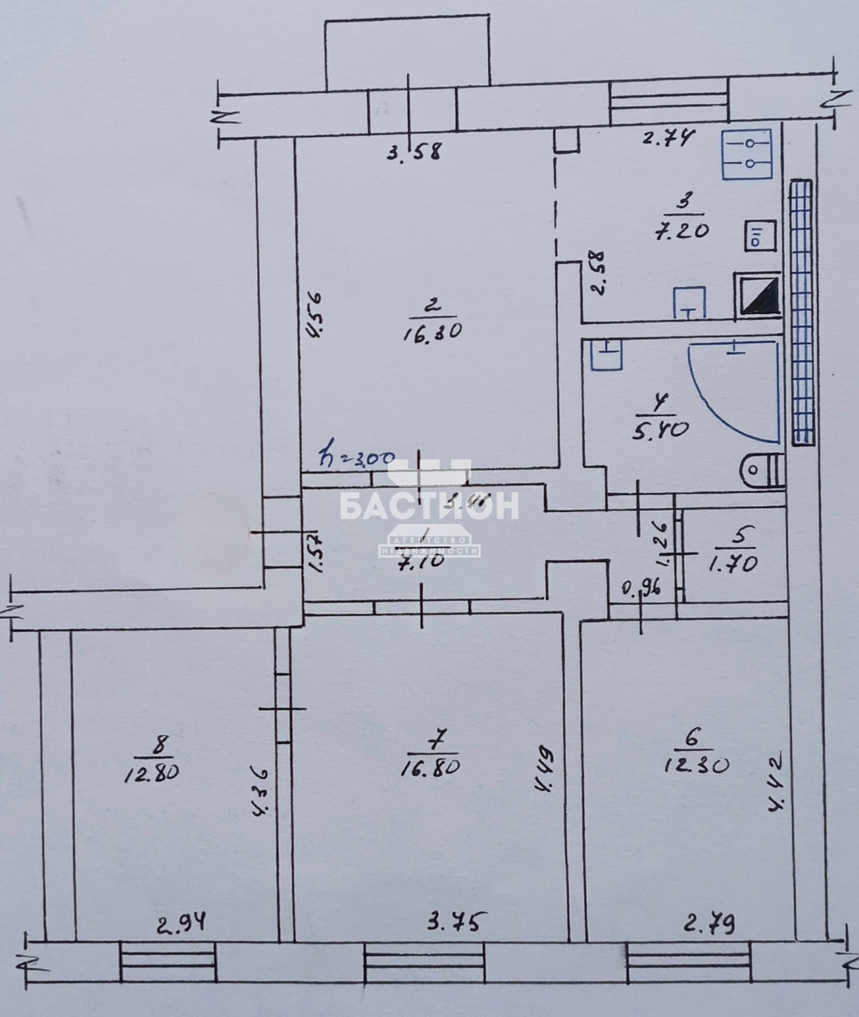Продаётся четырёхкомнатная квартира, 80,4 м²