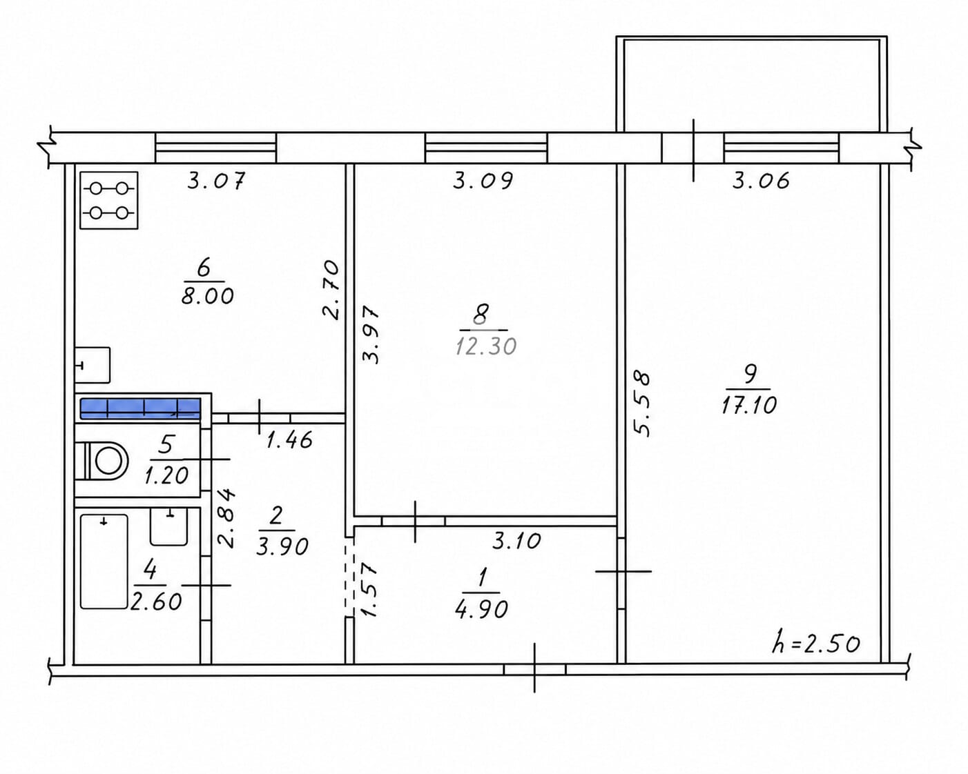 Продаётся двухкомнатная квартира, 52 м²